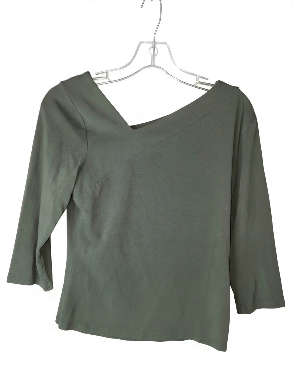 The Limited Olive Green Asymmetric Neck 3/4 Sleeve Top